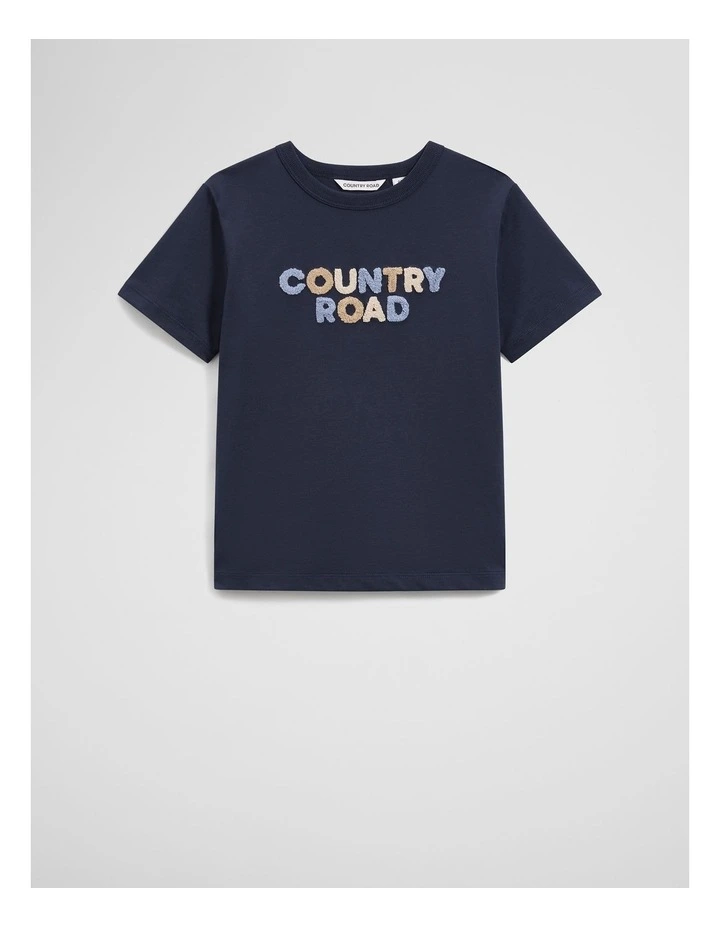 Organically Grown Cotton Boucle Logo T-shirt in Navy image 4