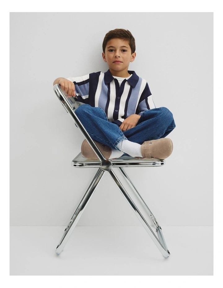 Relaxed Knit Shirt in Slate Blue Stripe image 1