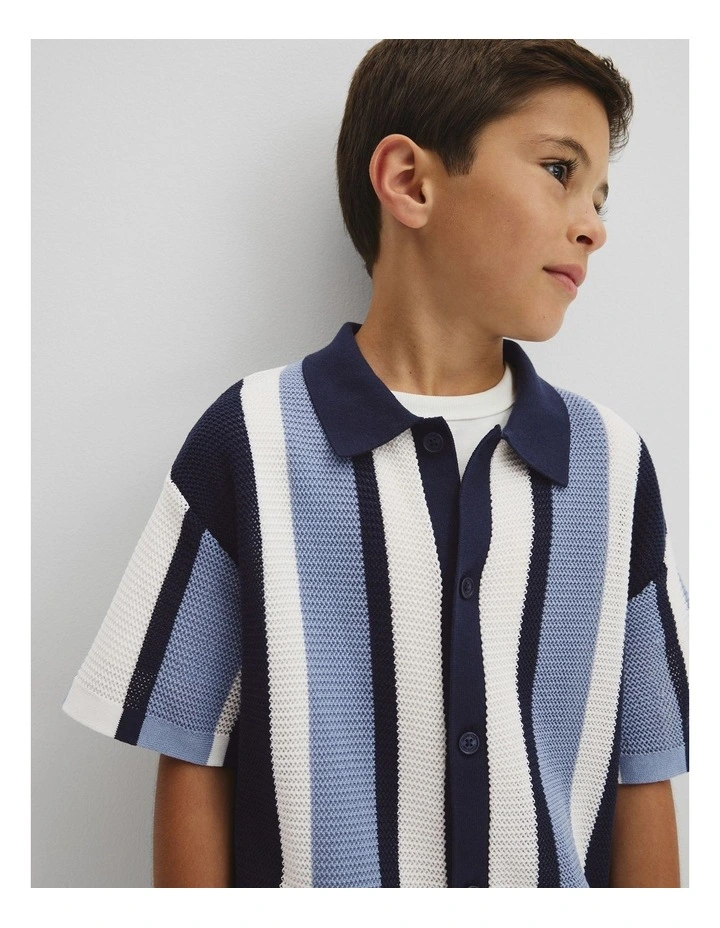 Relaxed Knit Shirt in Slate Blue Stripe image 2