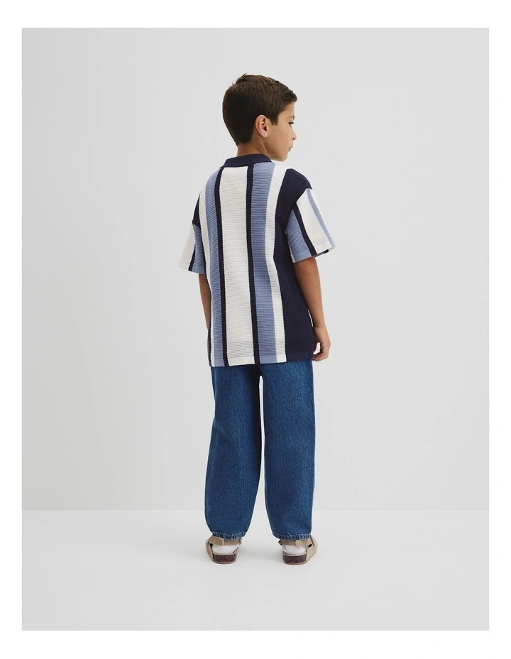 Relaxed Knit Shirt in Slate Blue Stripe image 3