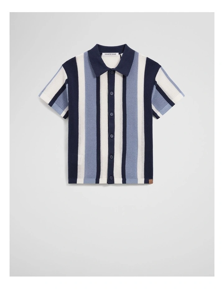 Relaxed Knit Shirt in Slate Blue Stripe image 4