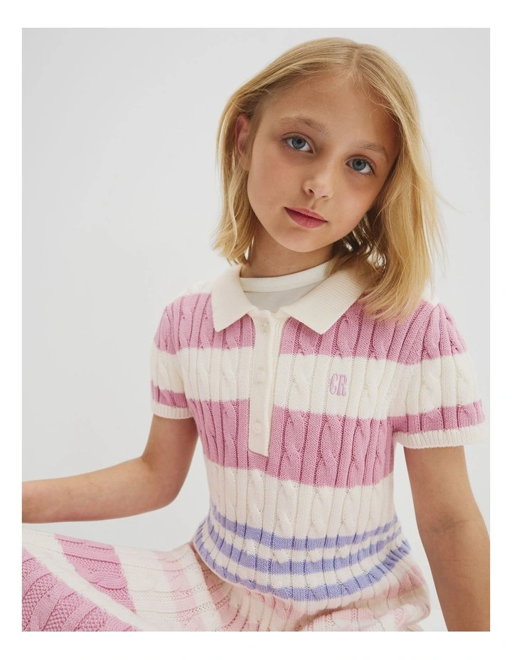 Stripe Polo Knit Dress in Multi Stripe image 2