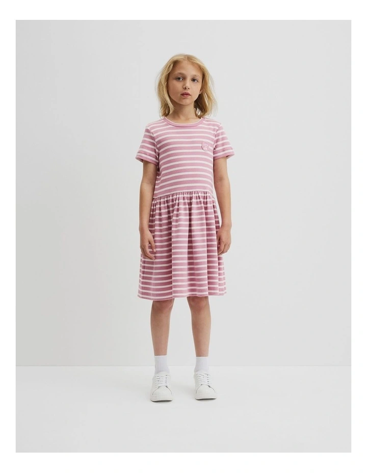 Gathered Rib T-shirt Dress in Berry Stripe image 1