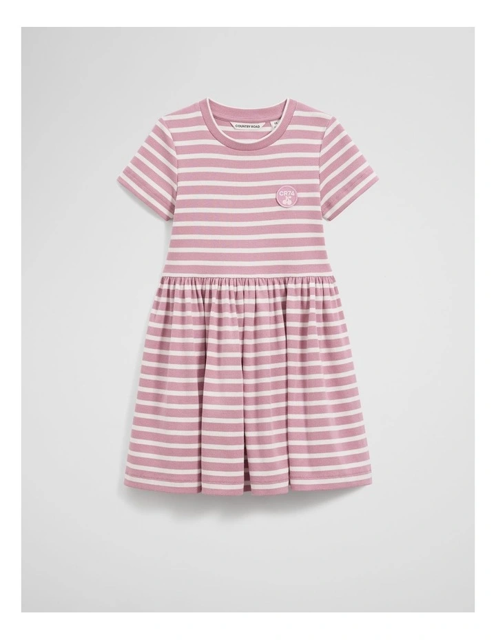 Gathered Rib T-shirt Dress in Berry Stripe image 4