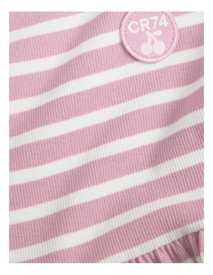 Gathered Rib T-shirt Dress in Berry Stripe image 5