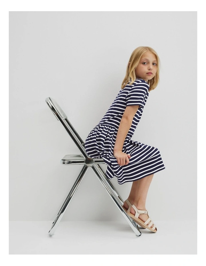 Gathered Rib T-shirt Dress in Navy Stripe image 1