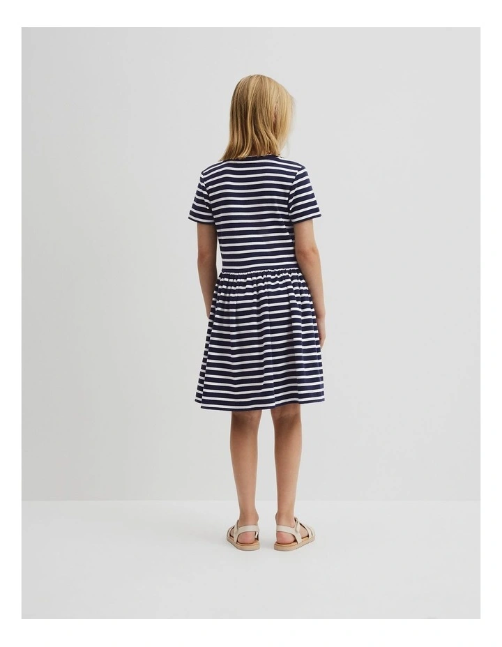 Gathered Rib T-shirt Dress in Navy Stripe image 3
