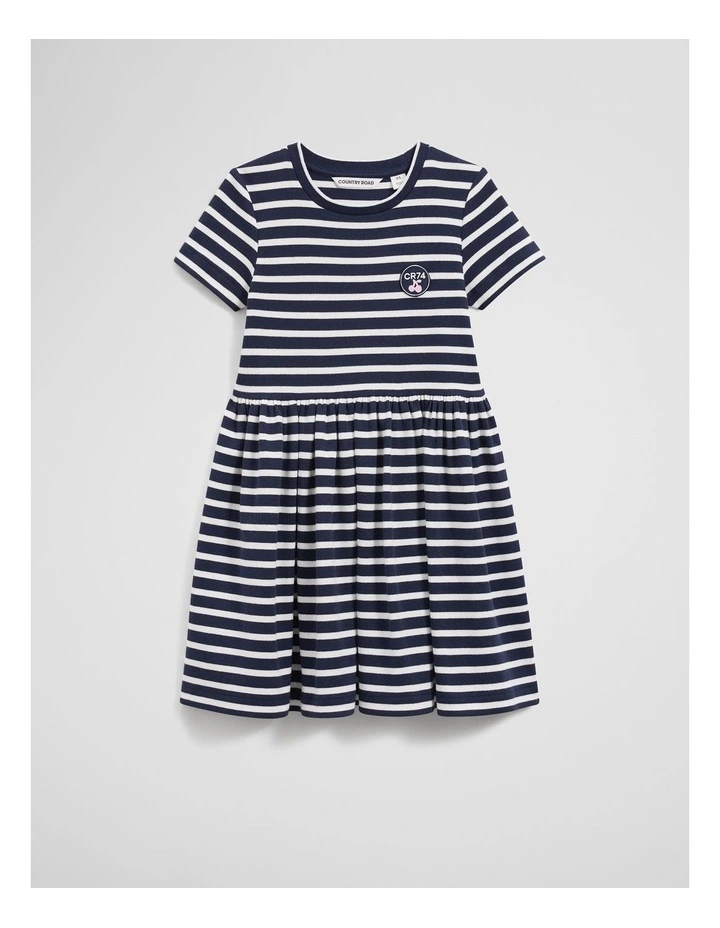 Gathered Rib T-shirt Dress in Navy Stripe image 4