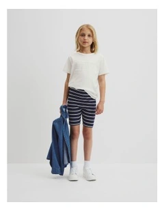 Rib Bike Short in Navy Stripe