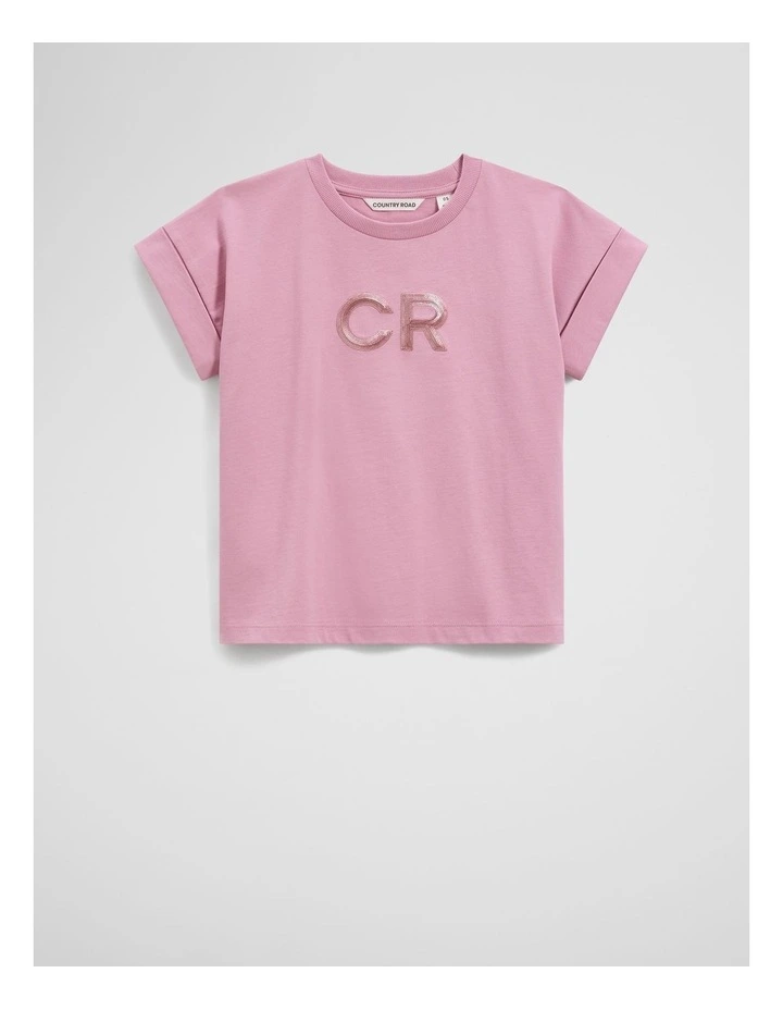 Organically Grown Cotton Cr Sequin Logo T-shirt in Berry image 4