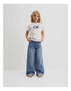 Organically Grown Cotton Cr Sequin Logo T-shirt in Marsh Spot