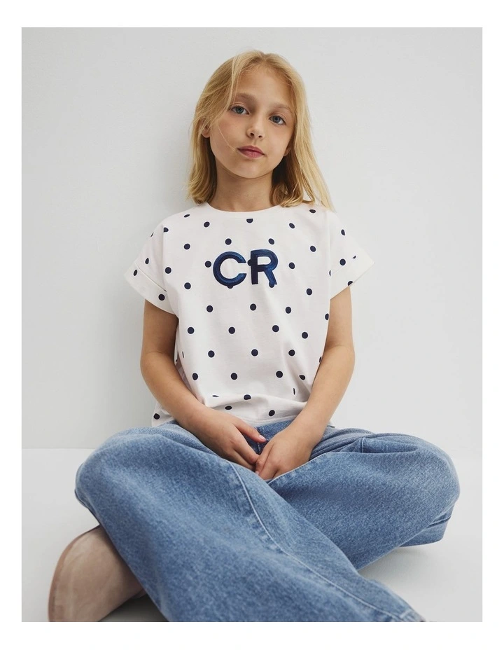 Organically Grown Cotton Cr Sequin Logo T-shirt in Marsh Spot image 2