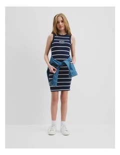 Teen Stripe Rib Tank Dress in Navy
