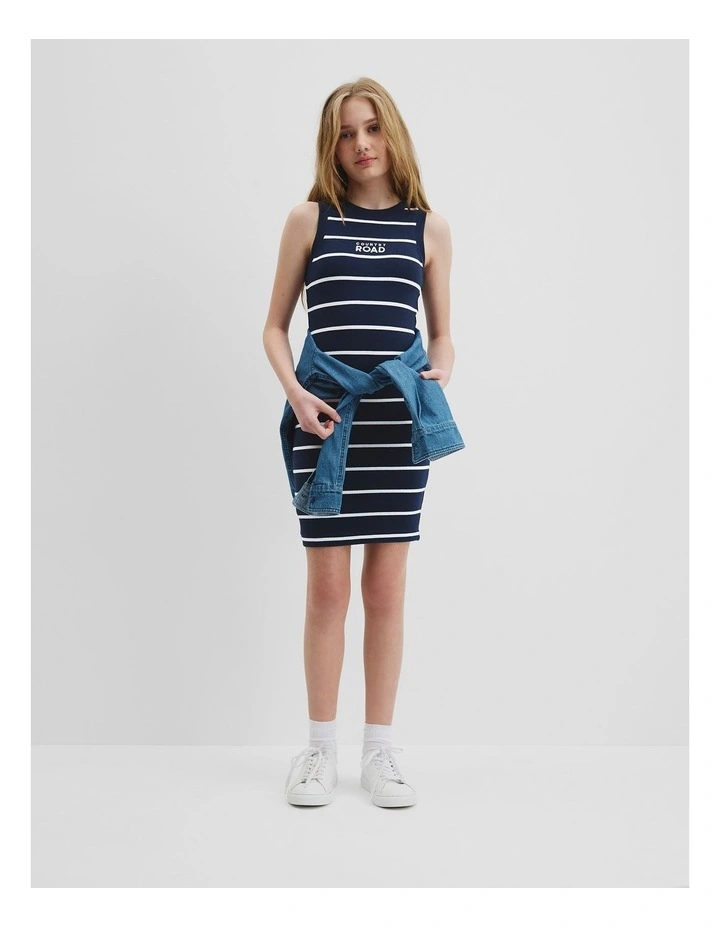 Teen Stripe Rib Tank Dress in Navy image 1