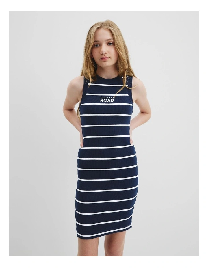 Teen Stripe Rib Tank Dress in Navy image 2