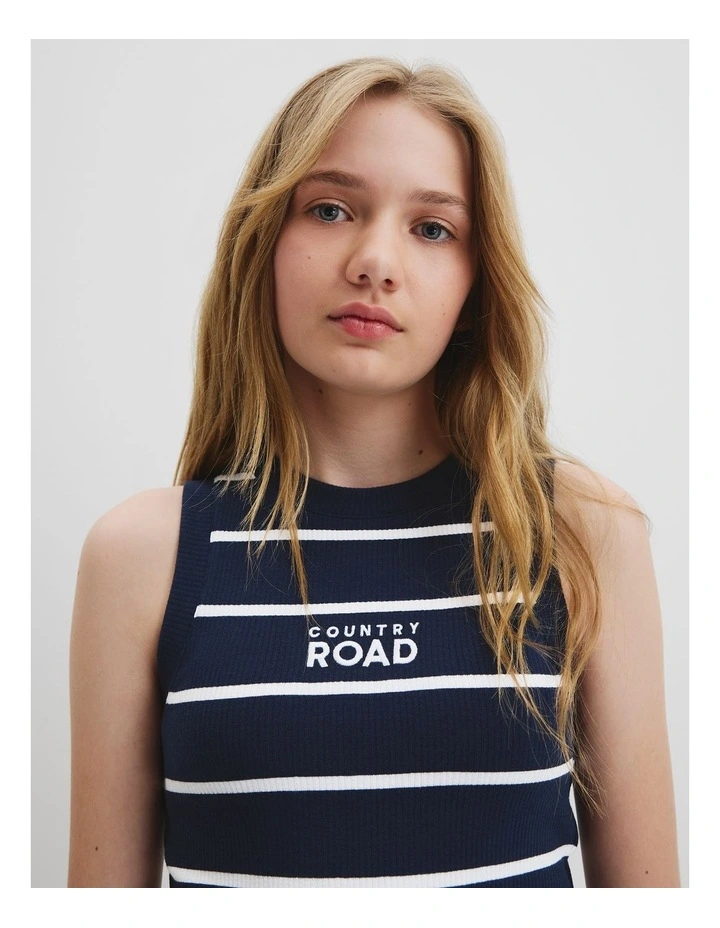 Teen Stripe Rib Tank Dress in Navy image 3