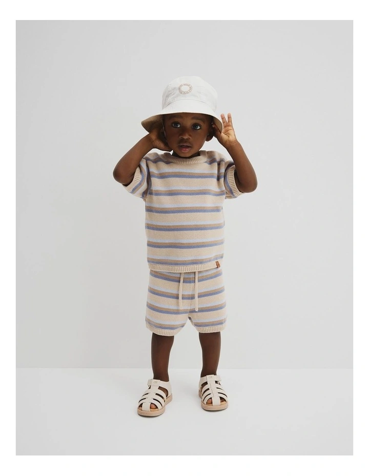 Relaxed Stripe Knit T-shirt in Oat Multi image 1