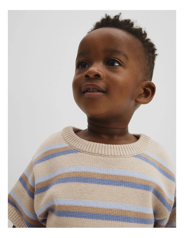 Relaxed Stripe Knit T-shirt in Oat Multi image 2