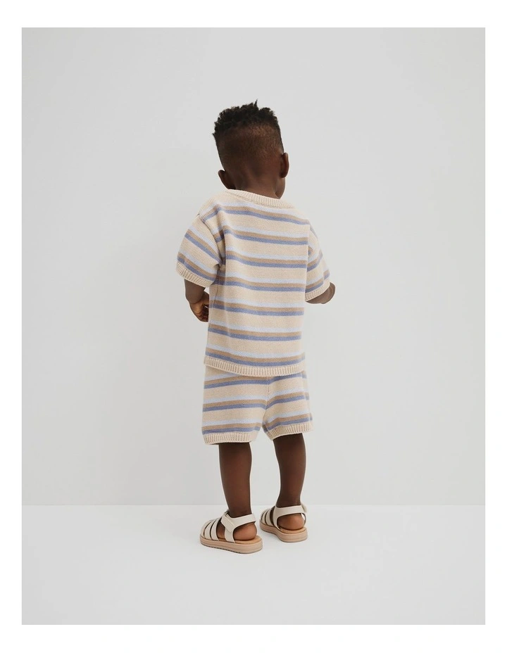 Relaxed Stripe Knit T-shirt in Oat Multi image 3