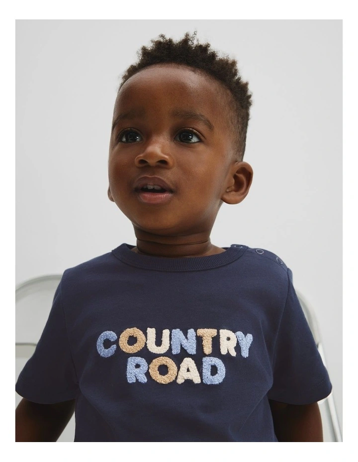 Organically Grown Cotton Boucle Logo T-shirt in Navy image 2