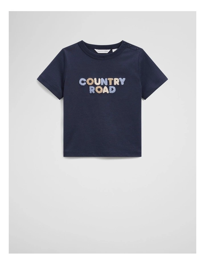 Organically Grown Cotton Boucle Logo T-shirt in Navy image 4