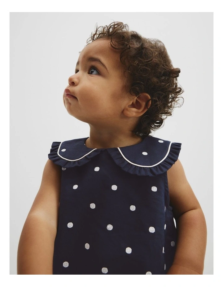Spot Collared Romper in Navy image 2