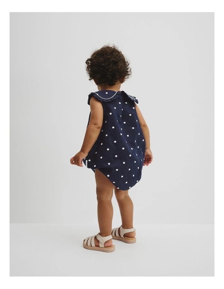 Spot Collared Romper in Navy image 3