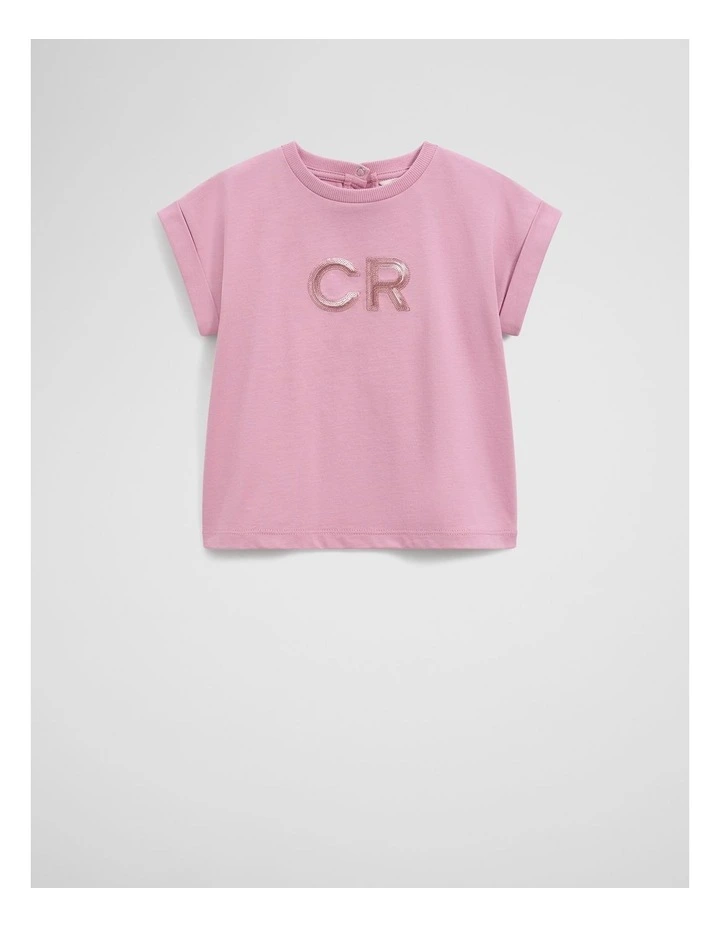 Organically Grown Cotton Cr Sequin Logo T-shirt in Berry image 4