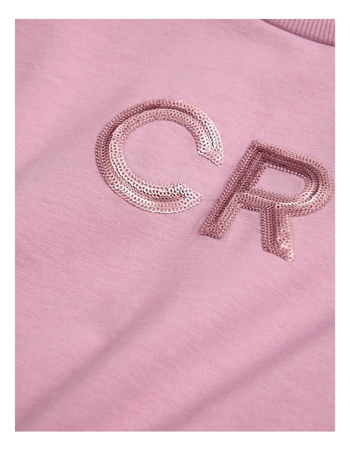 Organically Grown Cotton Cr Sequin Logo T-shirt in Berry image 5