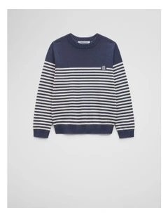Stripe Country Road Logo Knit in Navy