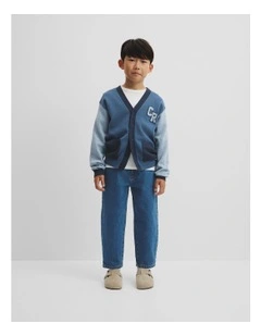 Contrast Knit Cardigan in Deep Blue