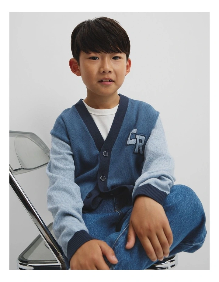 Contrast Knit Cardigan in Deep Blue image 2