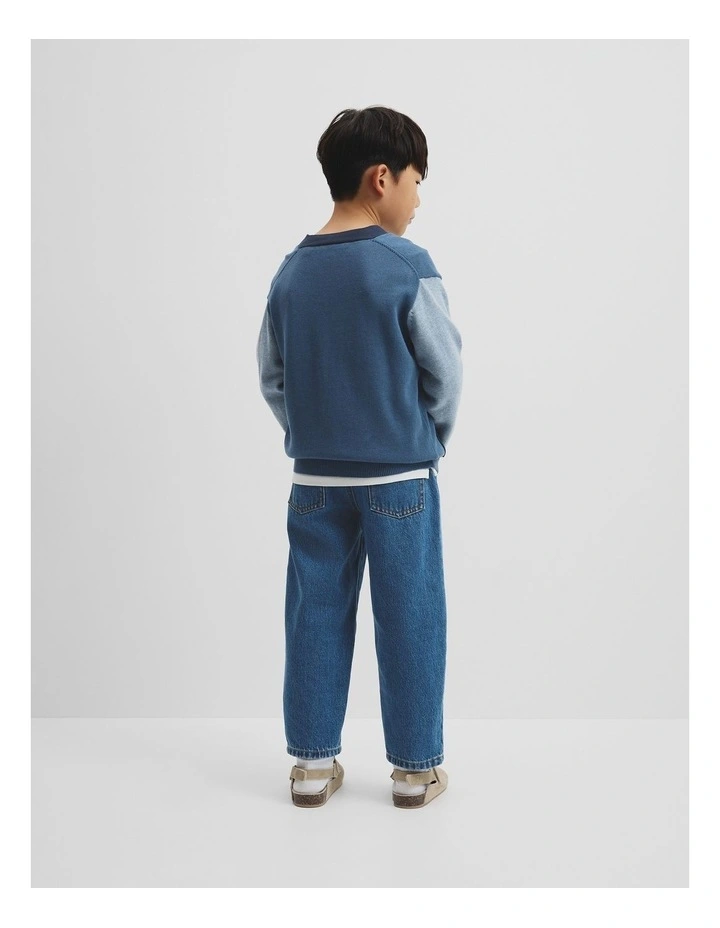 Contrast Knit Cardigan in Deep Blue image 3