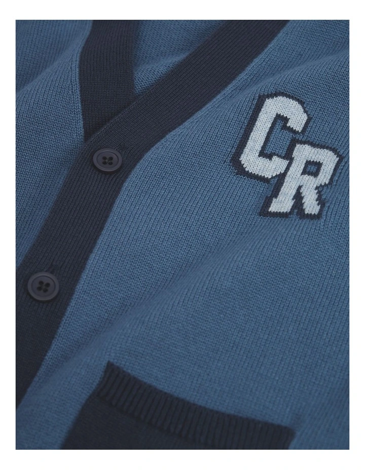 Contrast Knit Cardigan in Deep Blue image 5