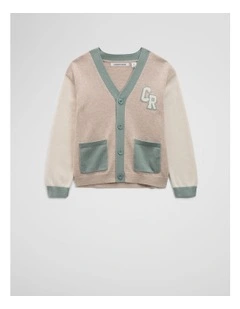 Contrast Knit Cardigan in Stone Marle