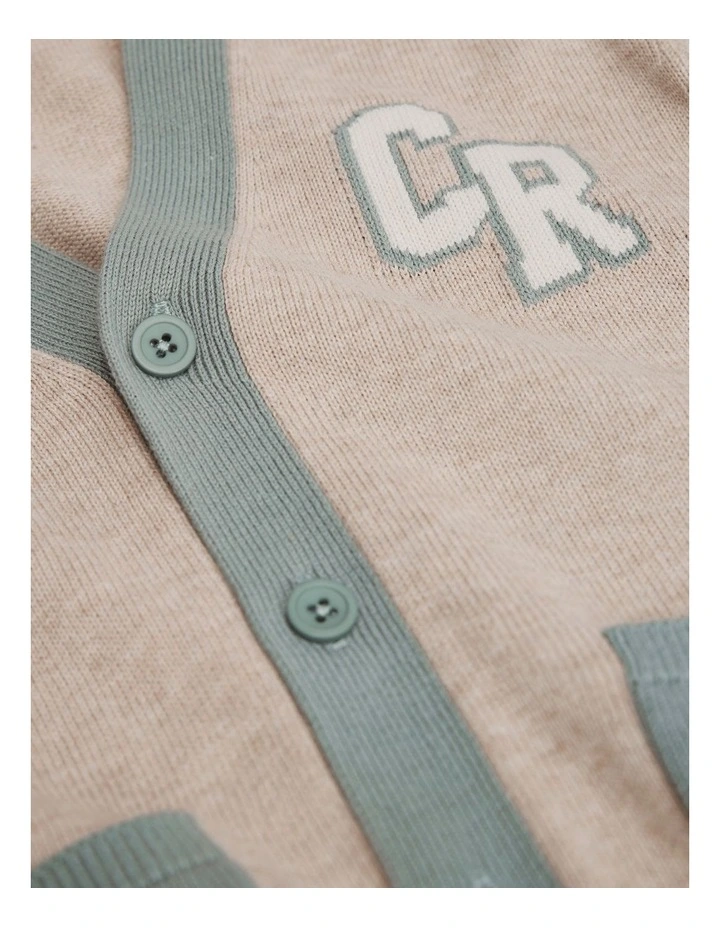 Contrast Knit Cardigan in Stone Marle image 2