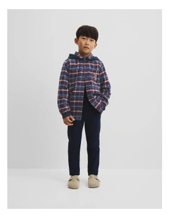Organically Grown Cotton Hooded Check Shirt in Navy