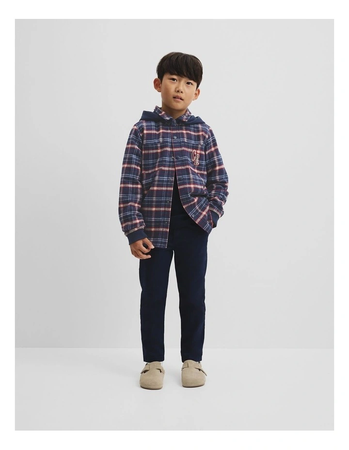Organically Grown Cotton Hooded Check Shirt in Navy image 1