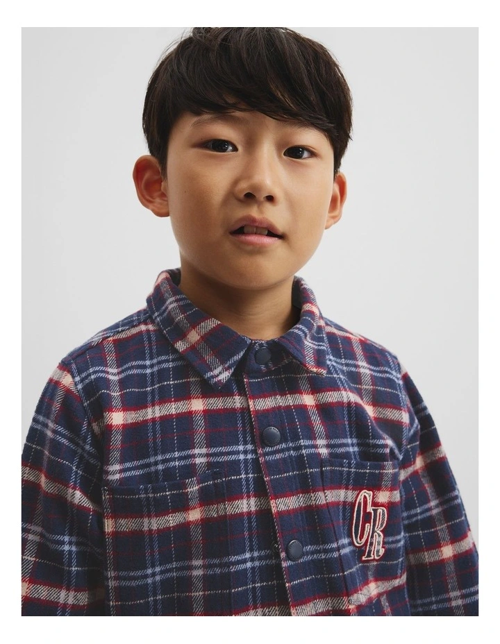 Organically Grown Cotton Hooded Check Shirt in Navy image 2