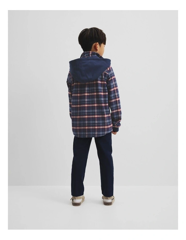 Organically Grown Cotton Hooded Check Shirt in Navy image 3