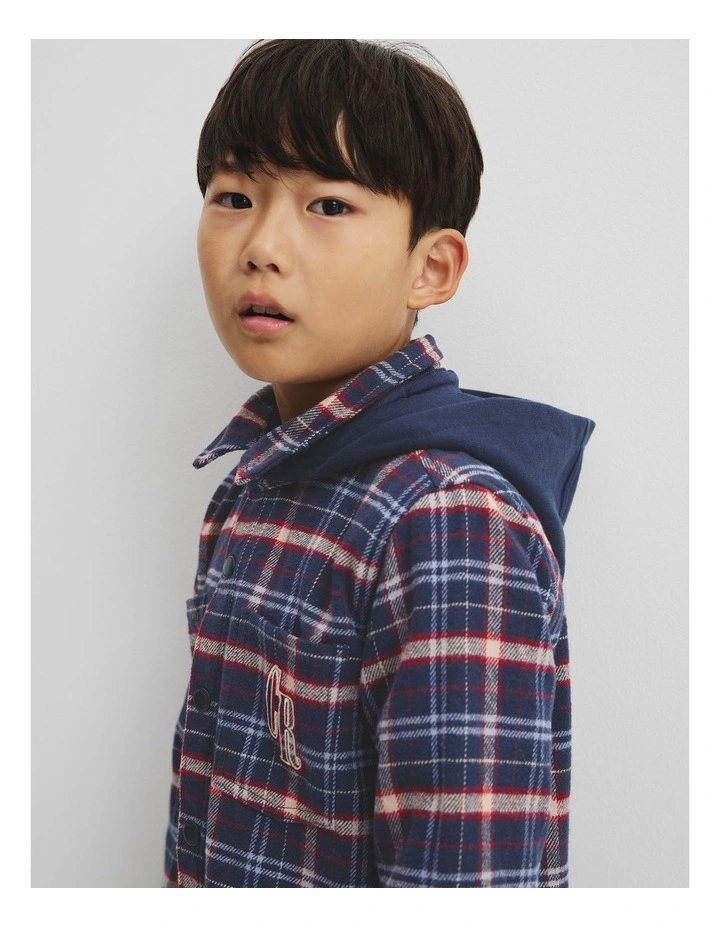 Organically Grown Cotton Hooded Check Shirt in Navy image 4