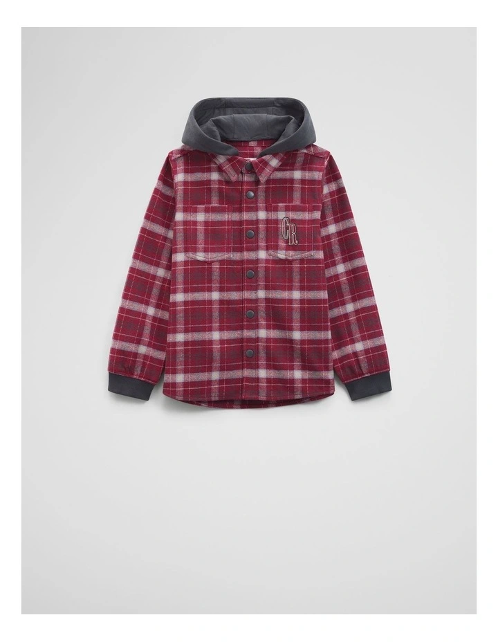 Organically Grown Cotton Hooded Check Shirt in Currant image 1