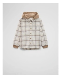 Organically Grown Cotton Hooded Check Shirt in Wafer