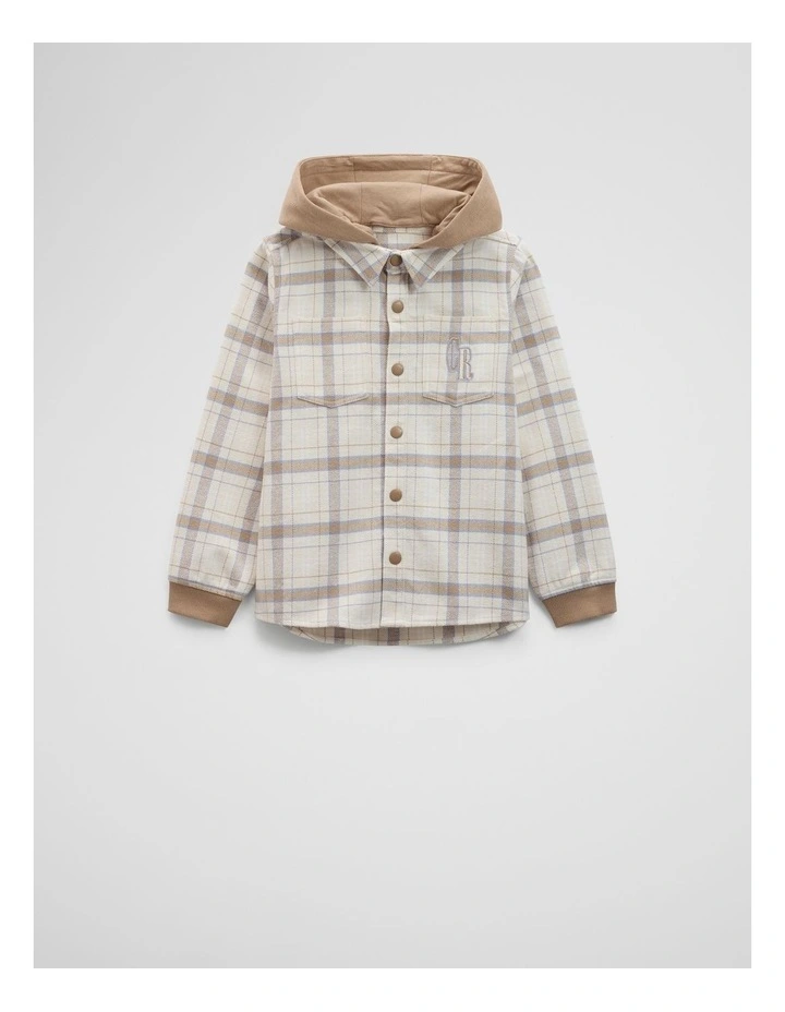 Organically Grown Cotton Hooded Check Shirt in Wafer image 1