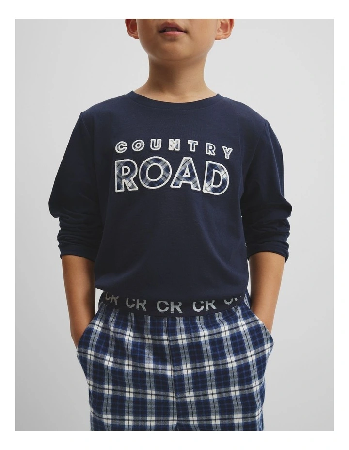 Logo Long Sleeve Pyjama Set in Navy image 2
