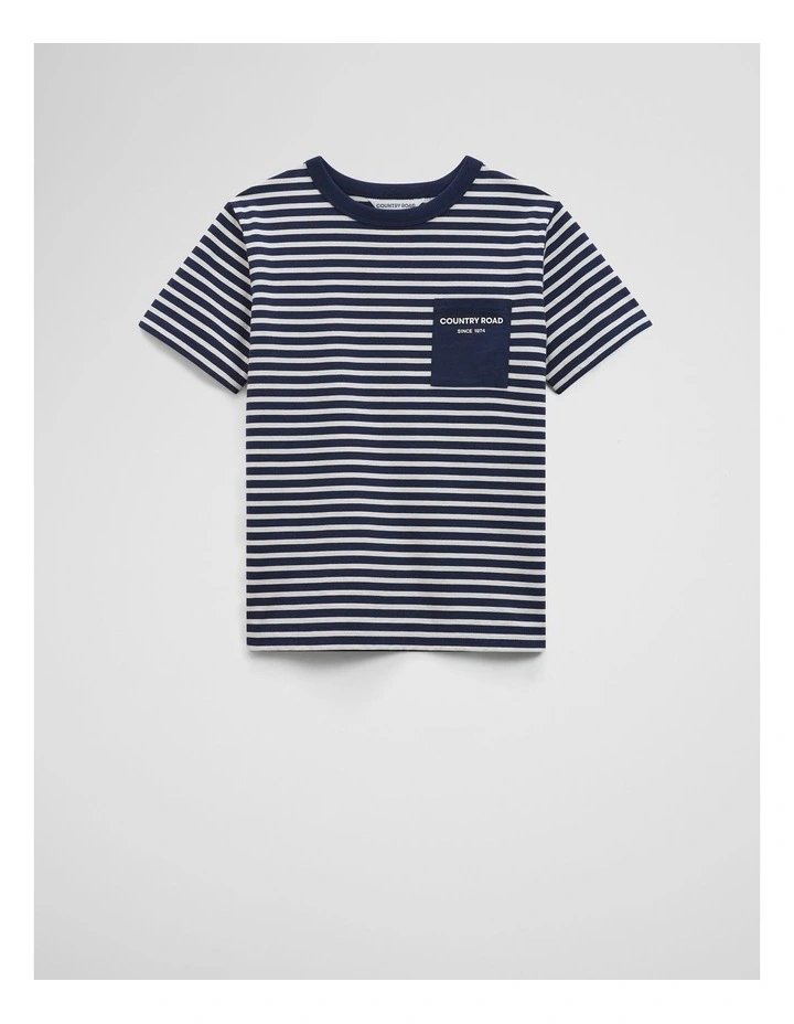 Organically Grown Cotton Pocket T-shirt in Navy Stripe image 1