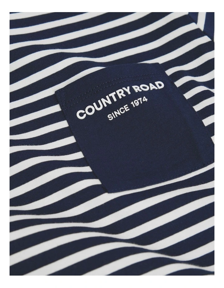 Organically Grown Cotton Pocket T-shirt in Navy Stripe image 2