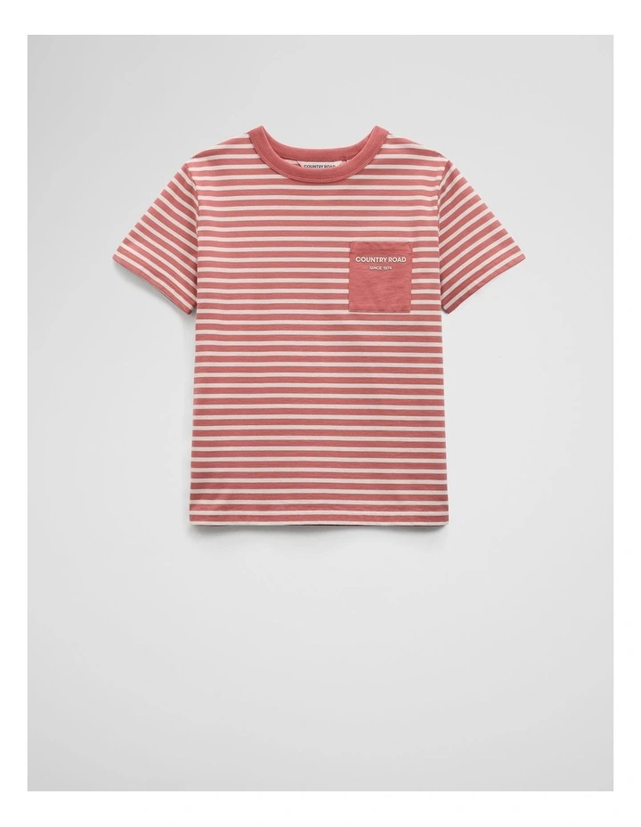 Organically Grown Cotton Pocket T-shirt in Faded Red Stripe image 1