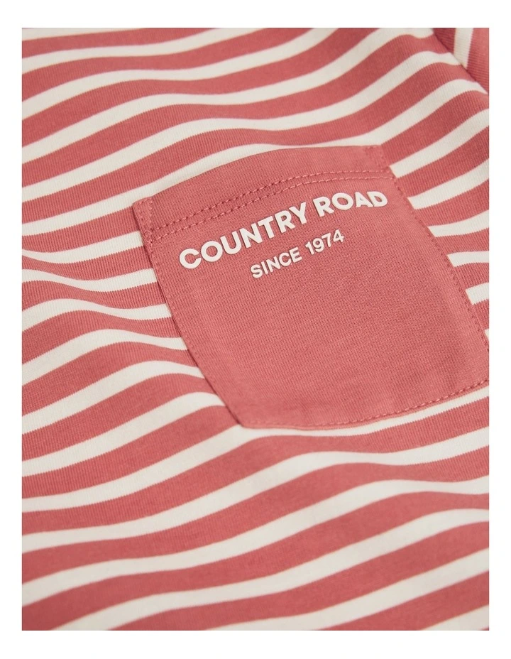 Organically Grown Cotton Pocket T-shirt in Faded Red Stripe image 2