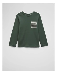 Cotton Long Sleeve Pocket T-shirt in Forest